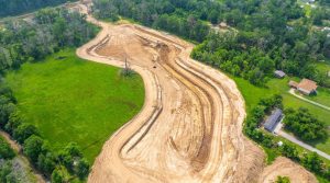 An aerial view of the Laurel Ridge Levee Extension Project which protects 8,500 structures within the Amite River floodplain from backwater flooding and high waters.