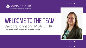 Barbara Johnson joins McKim & Creed as Chief Human Resources Officer.