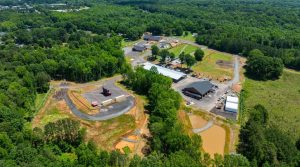 Aerial view of Mint Hill Public Works Facility site development in Mint Hill North Carolina highlighting civil engineering and land development services completed by McKim & Creed.