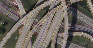 An aerial view of a highway interchange using survey data.