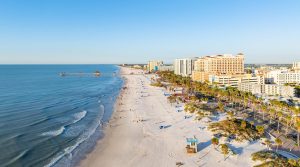 An aerial view of the Florida coastline at Clearwater Beach. McKim & Creed's experts explain Florida Department of Environmental Protection (FDEP)’s Sea Level Impact Projection SLIP Study Rule.