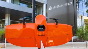 A photo of the WingtraOne GEN II drone with lidar and imagery sensors. McKim & Creed recently added the device to its fleet of Unmanned Aerial Systems (UAS) further enhancing its aerial mapping capabilities.